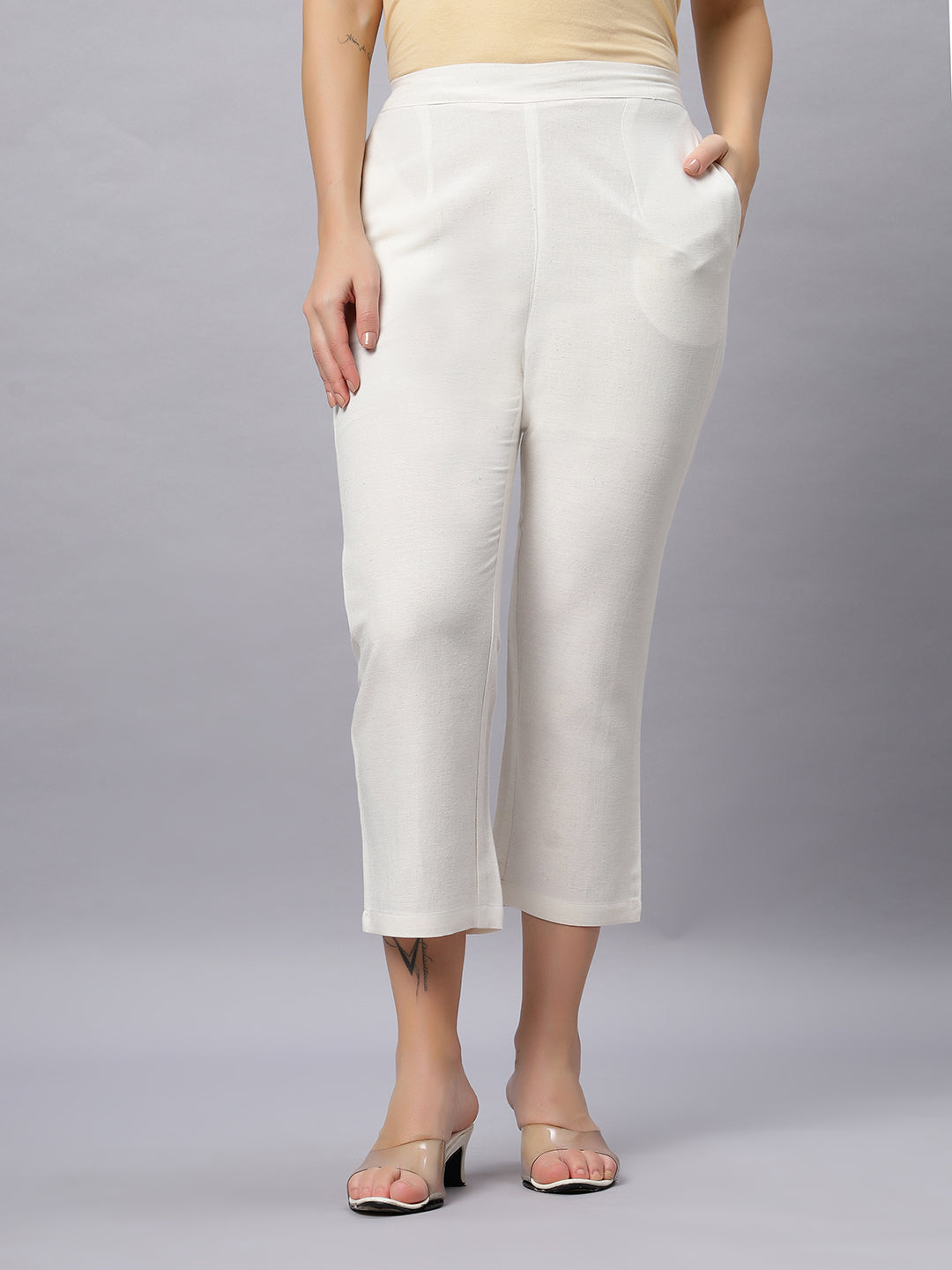 Autumn Hues White Cotton Pant