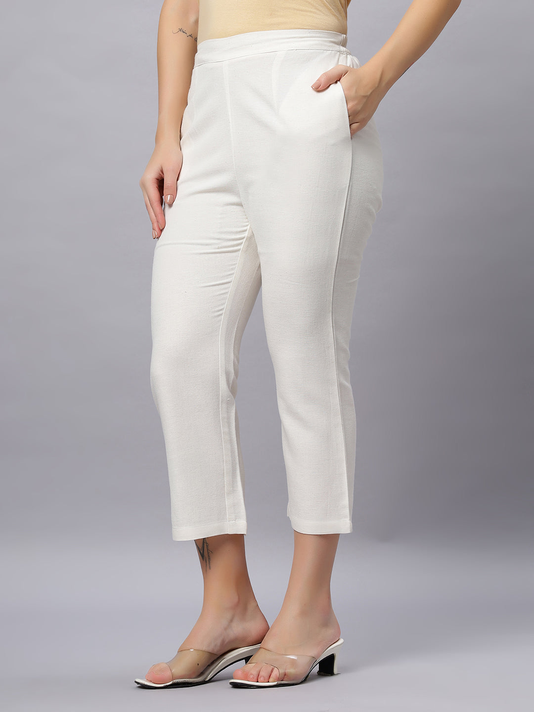 Autumn Hues White Cotton Pant