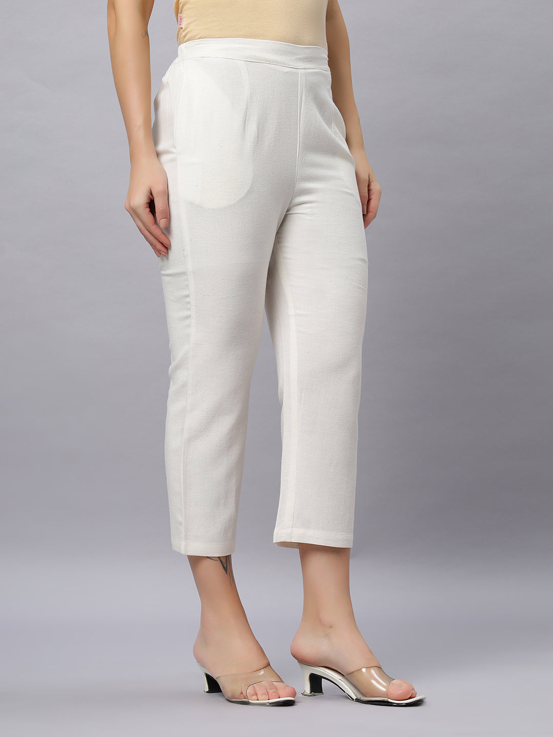 Autumn Hues White Cotton Pant