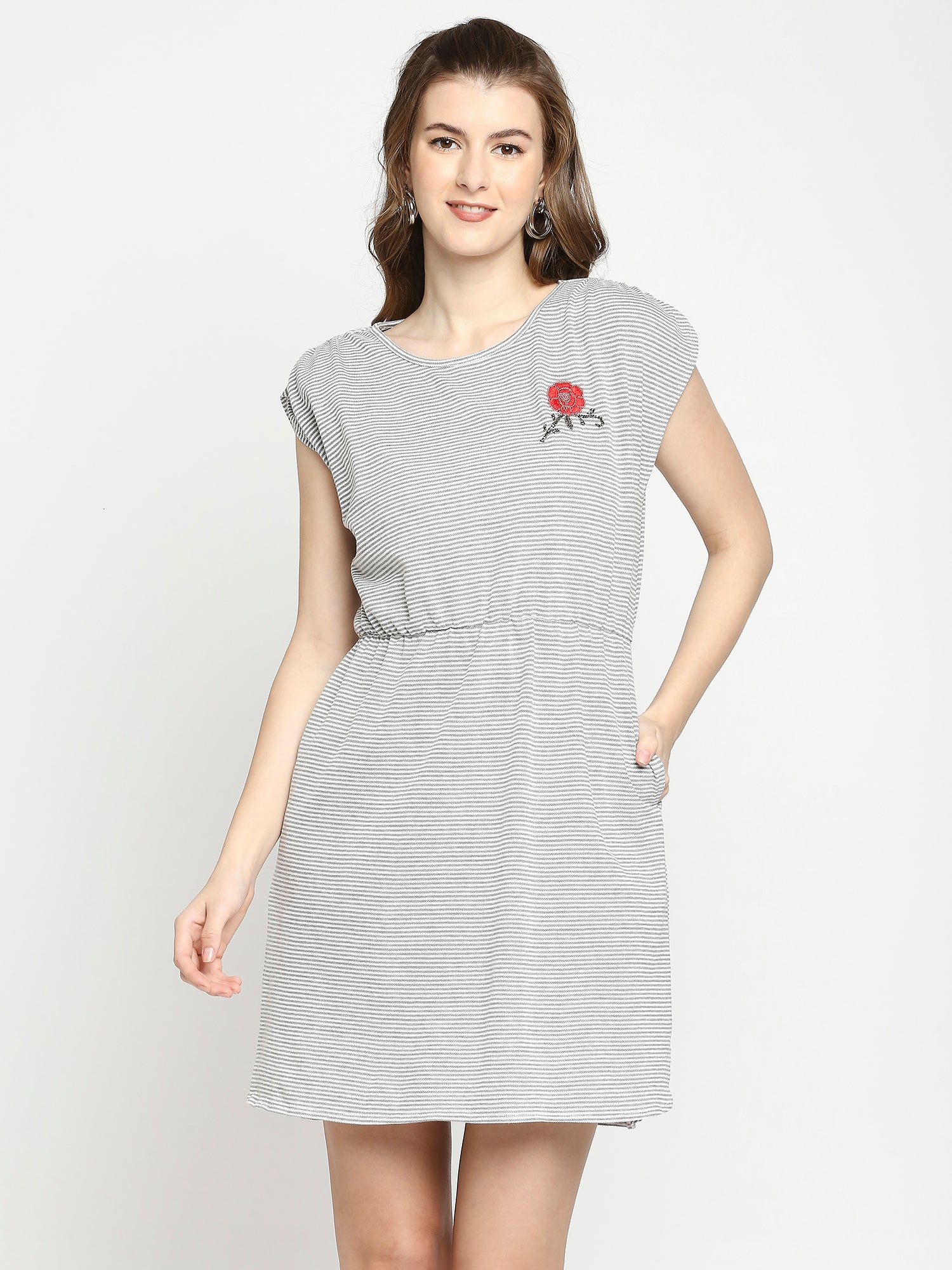 Autumn Hues Grey Striped A-Line Dress