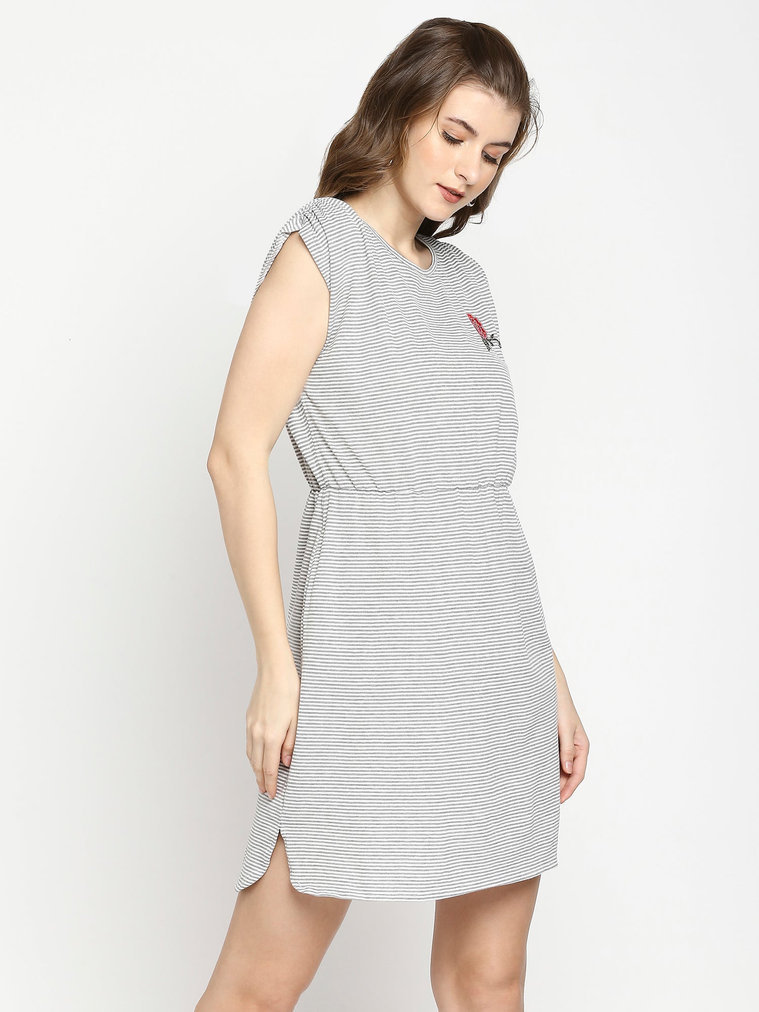 Autumn Hues Grey Striped A-Line Dress