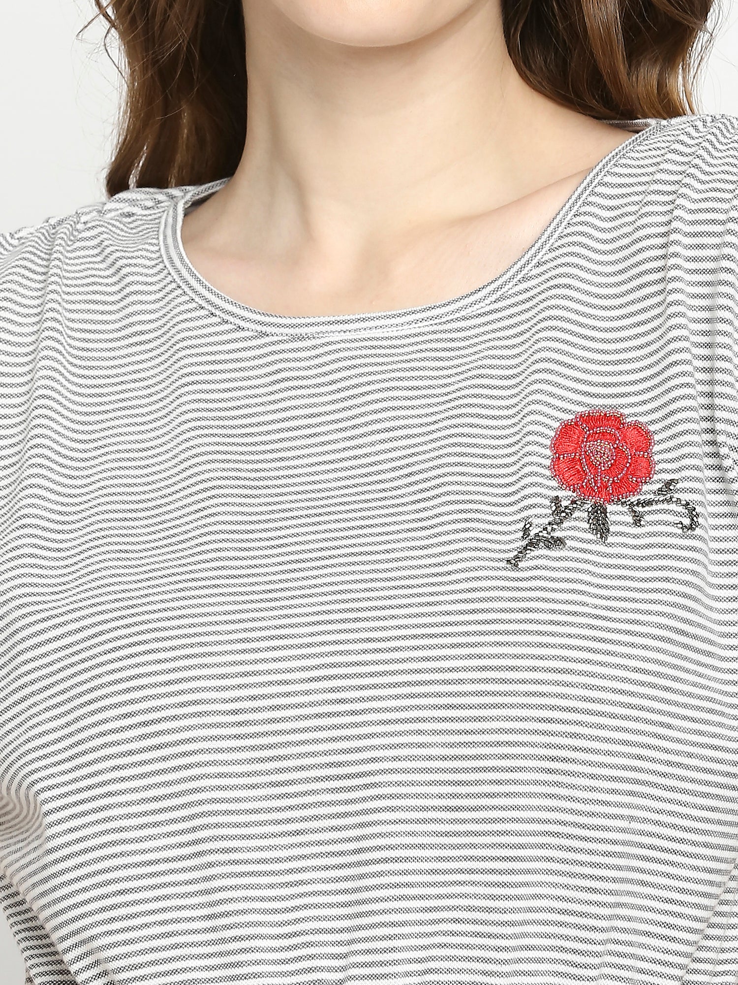 Autumn Hues Grey Striped A-Line Dress