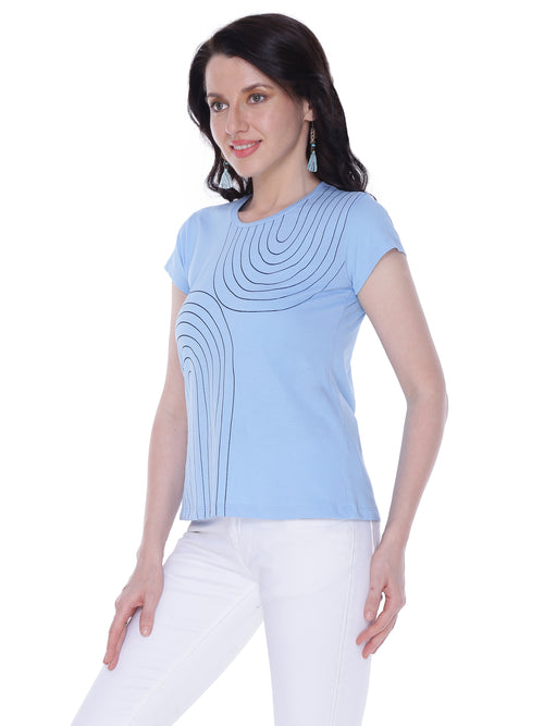 Autumn Hues Abstract Printed Round Neck Sleeveless Cotton T-shirt