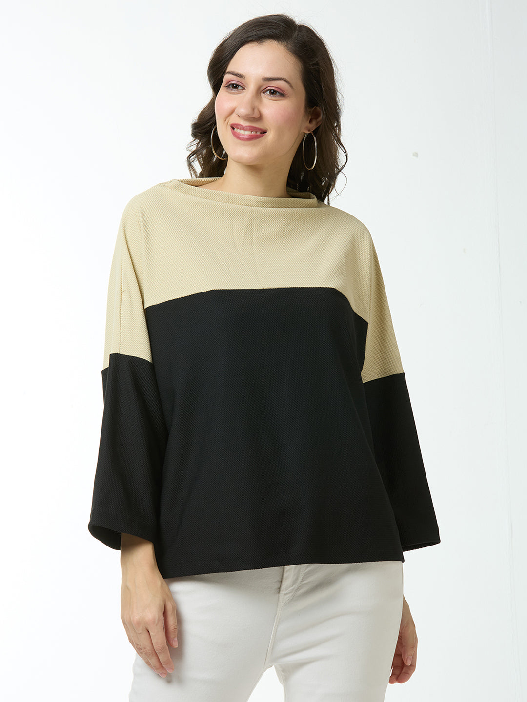 Autumn Hues Women Cut & Su Beige and Black Full Sleeve Top